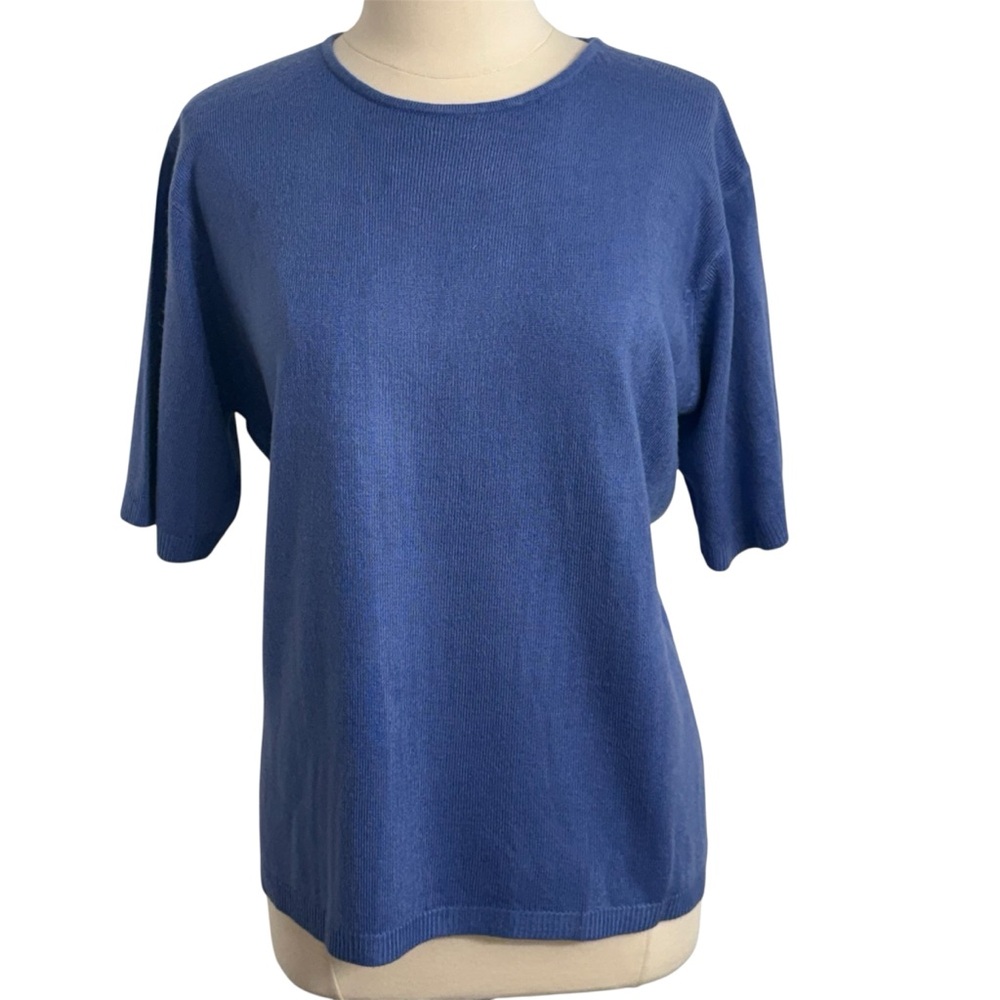 Kathie Lee Women Short Sleeve, Ribbed Knit Pullover Sweater, Blue, Size:‎ 18W/20